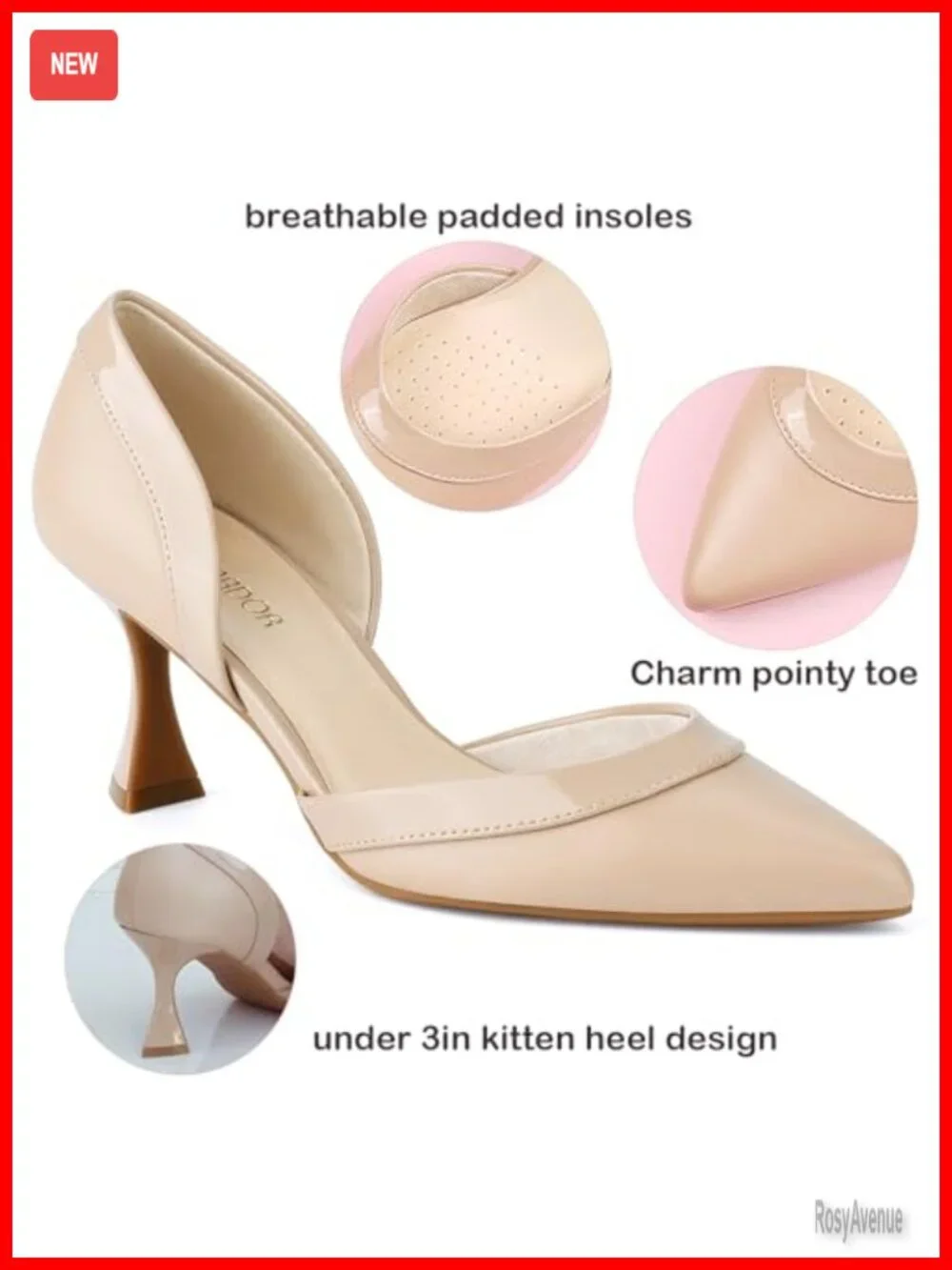 Faux Leather Pointed Toe Kitten Heel Pumps, Comfortable Work Dress Shoes